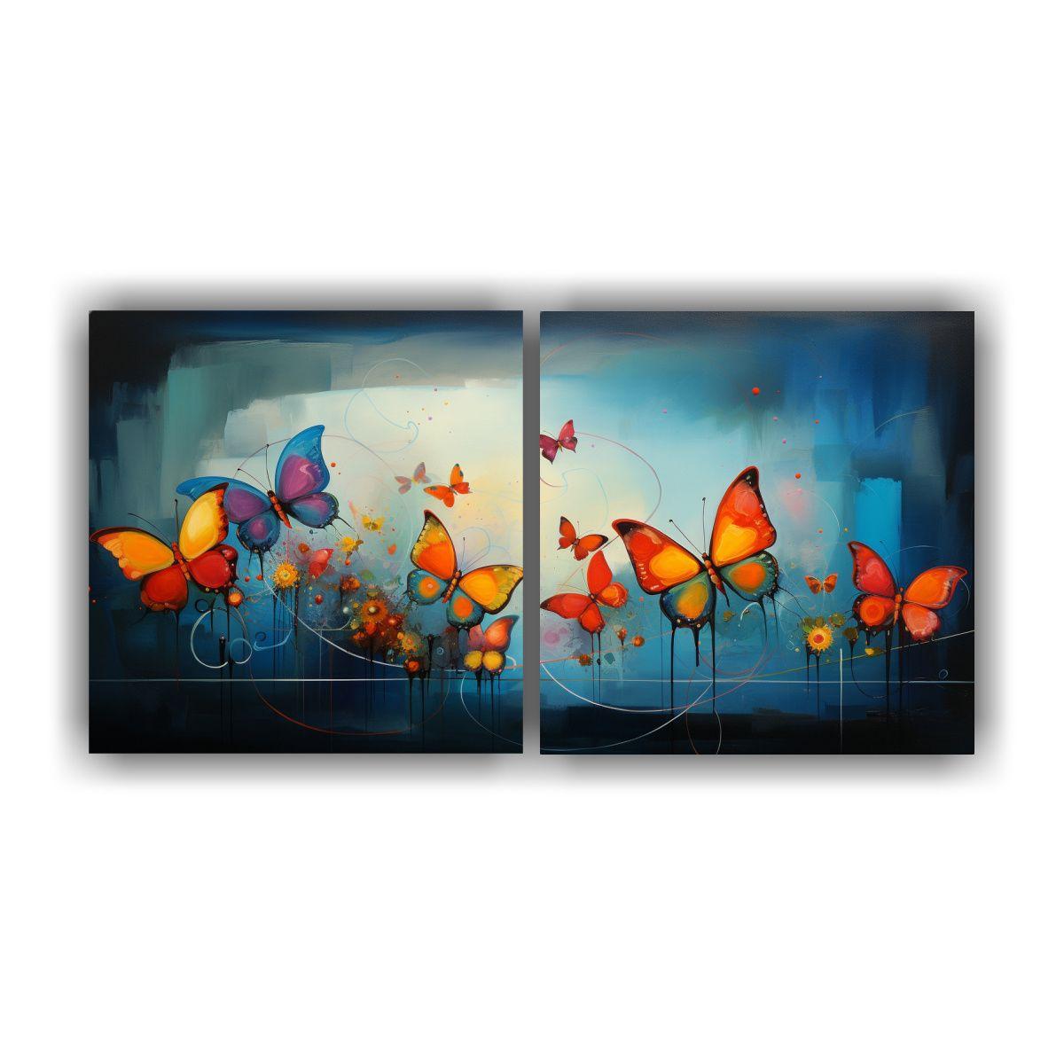 Cuadros Abstractos Modernos Con Mariposas En Set 40x20 Cm-0