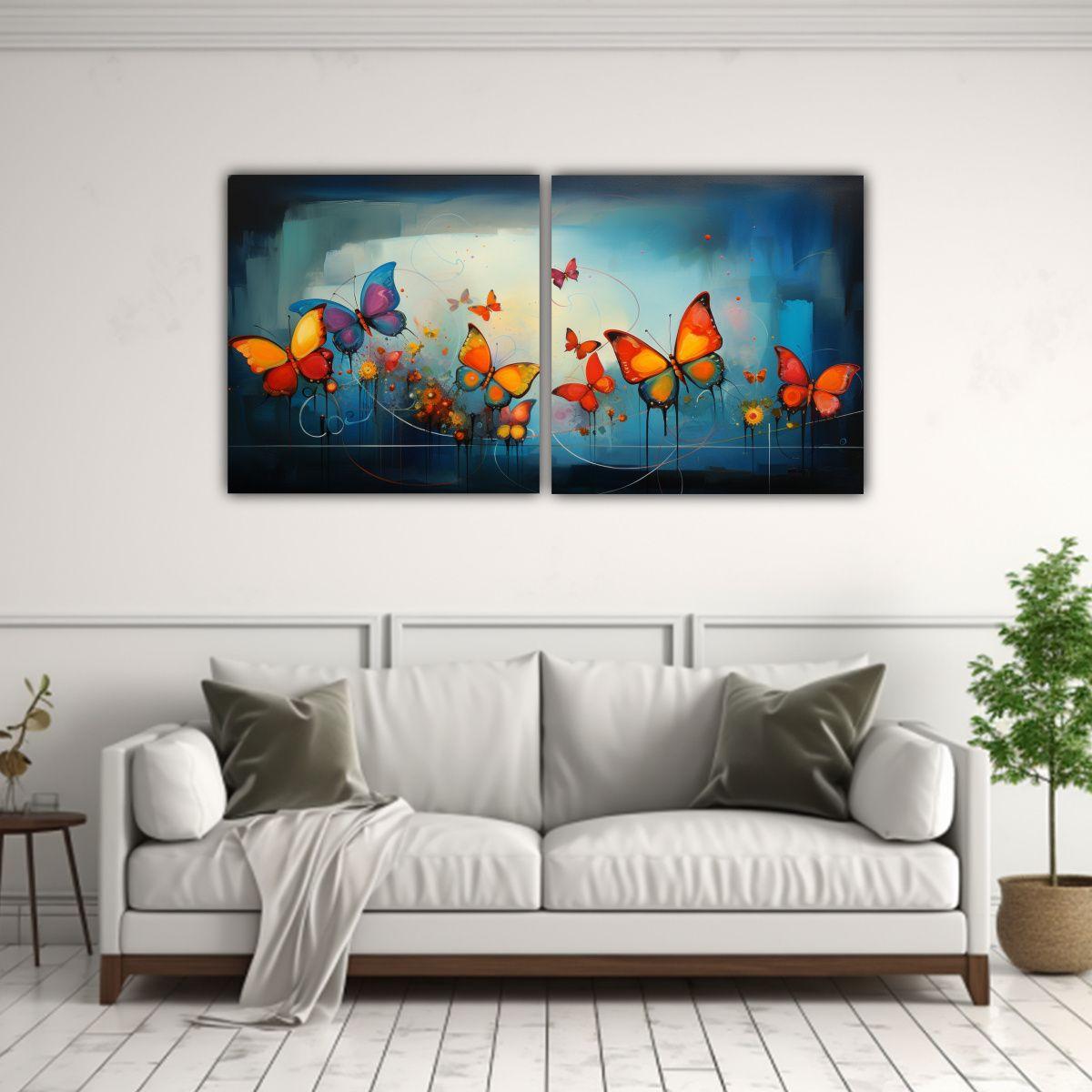 Cuadros Abstractos Modernos Con Mariposas En Set 40x20 Cm-2