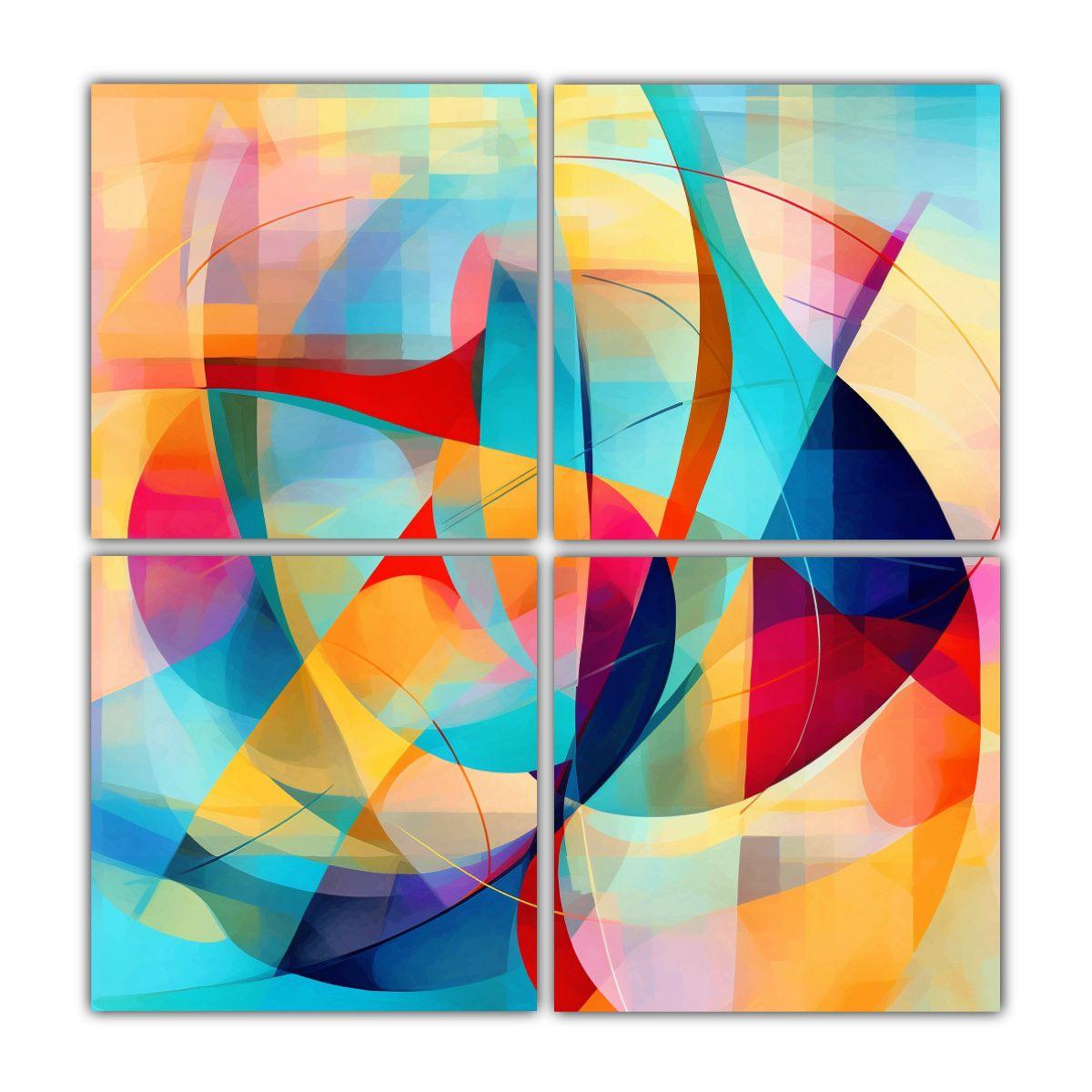Cuatro Artes De Pared Forma Pintura Abstracta De 40x40 Cm-0