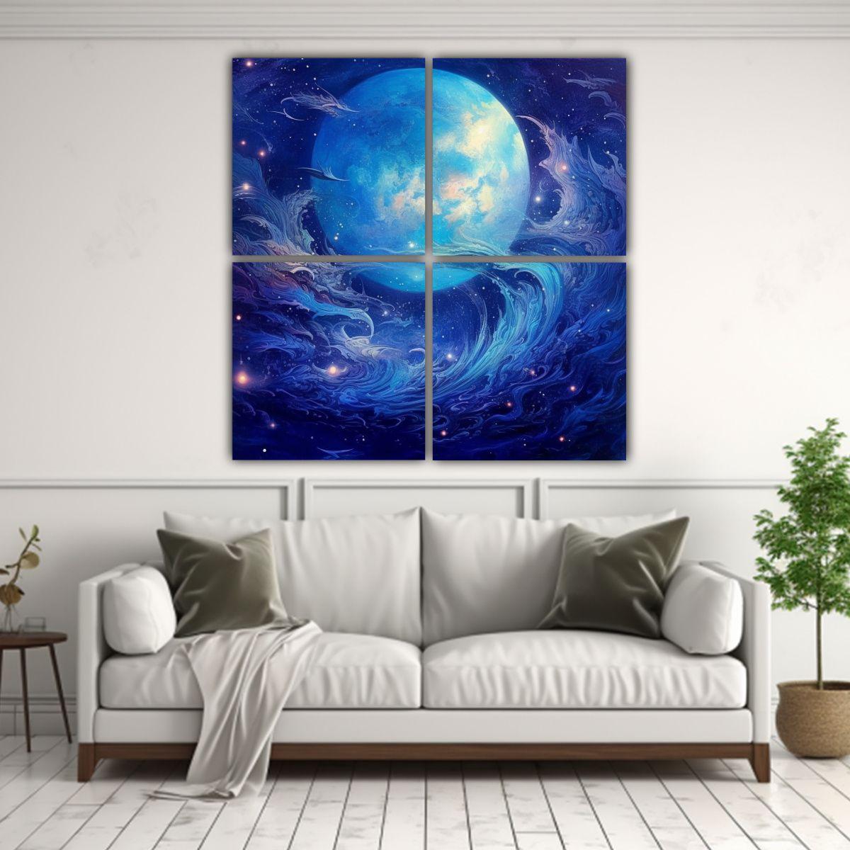 Cuatro Arte Moderno Simétrico En Tonos Azules 60x60 Cm-2