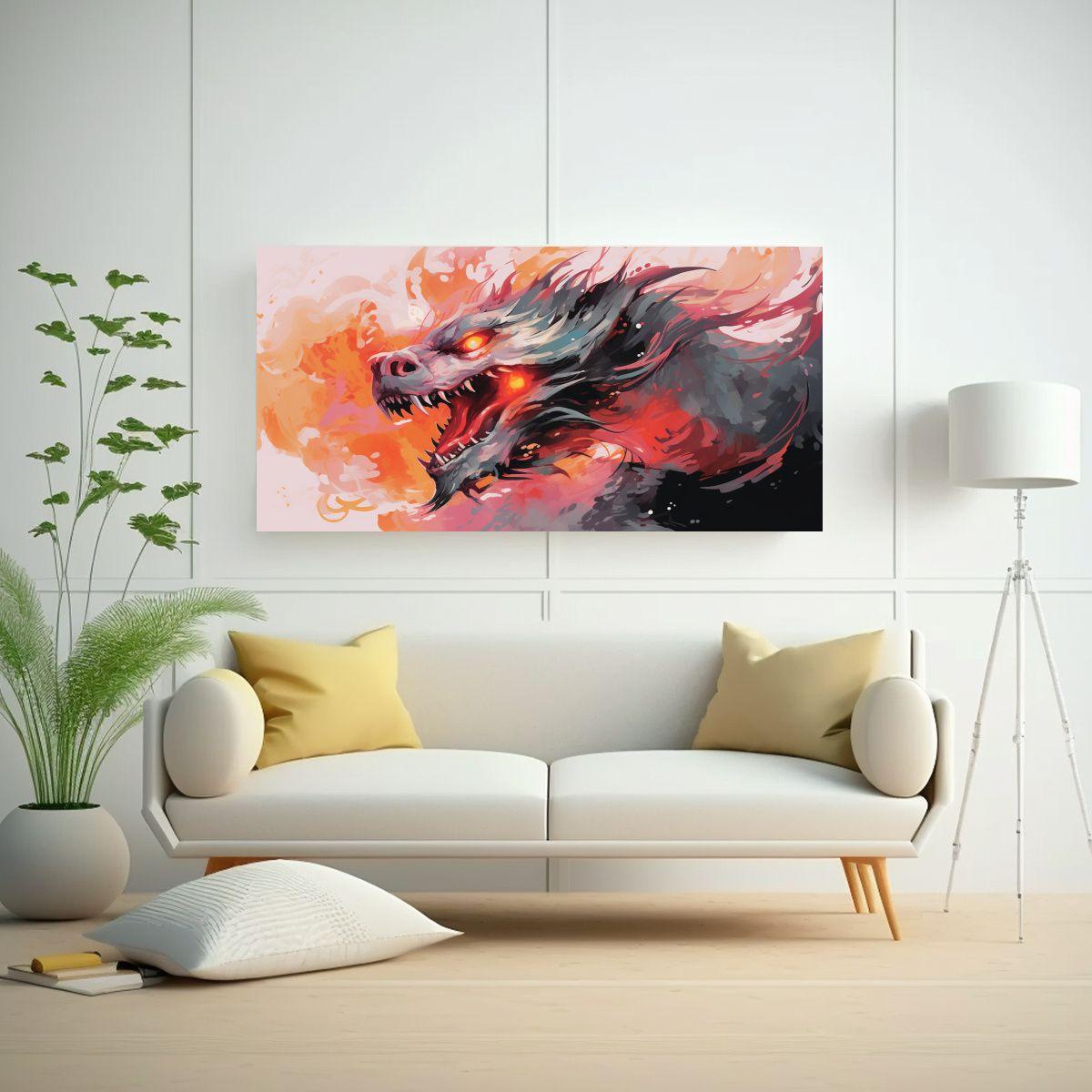 Cuadros Decorativos Estilo Neonoir: Un Dragón En  160x80cm-2