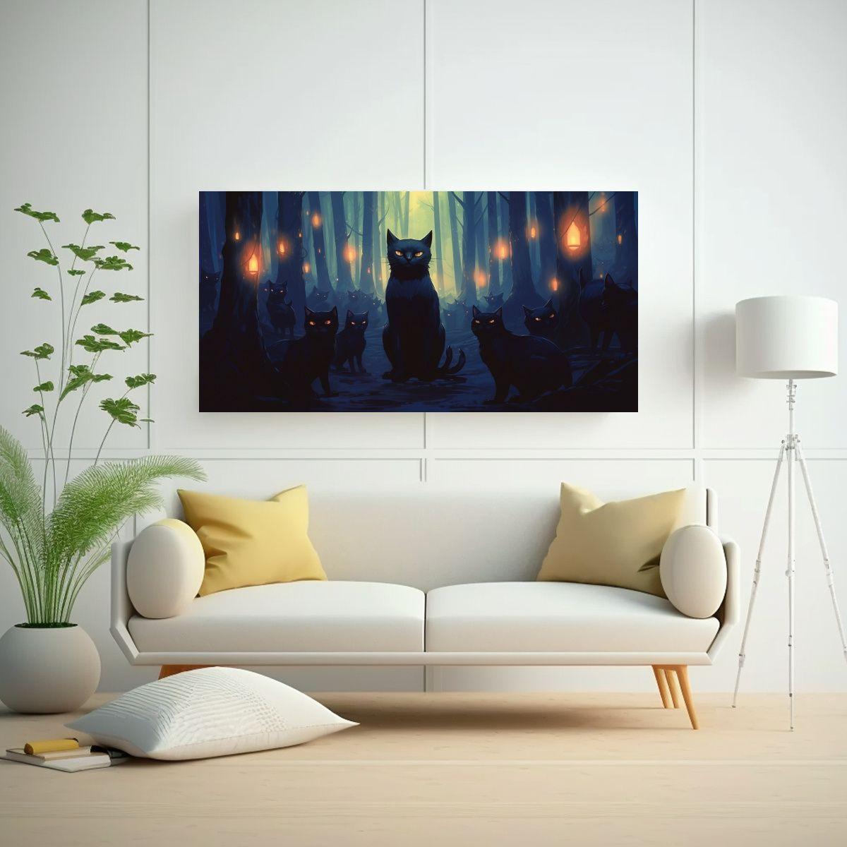 Pintura Decorativa De Tela Con Lindos Gatos 100x50cm-2