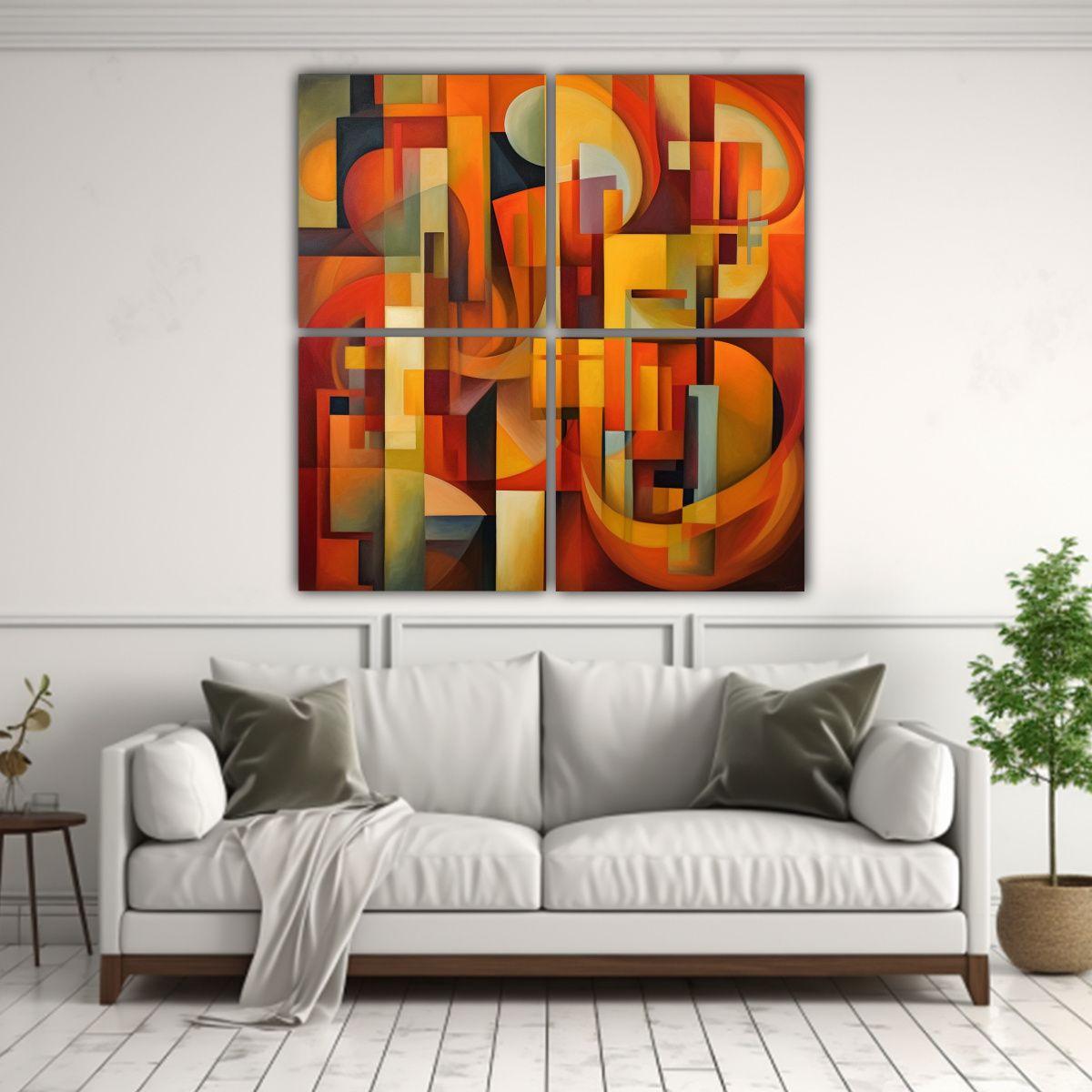 Cuadriptico Belleza Cubismo Abstracto Colores 140x140 Cm-2