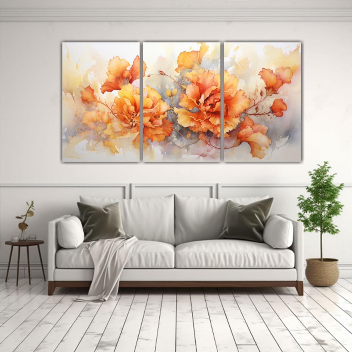 Cuadros Abstractos De Flores Naranjas Y Doradas 240x120 Cm-2