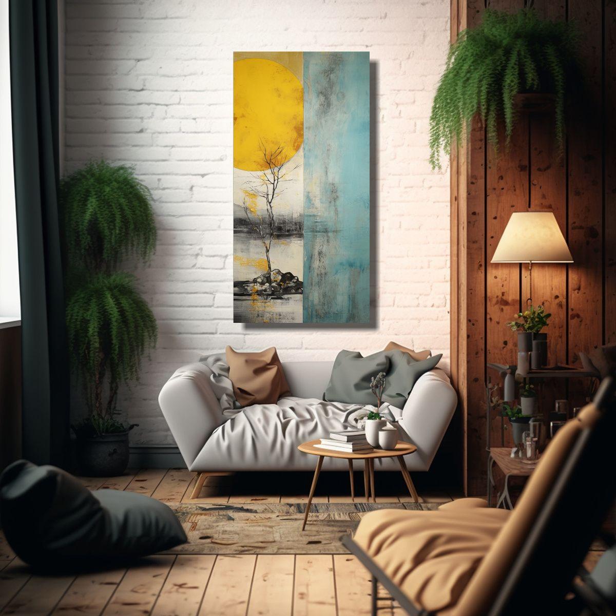 Pintura Inspiradora Canva Con Acuarela Amarilla, 40x80cm-2