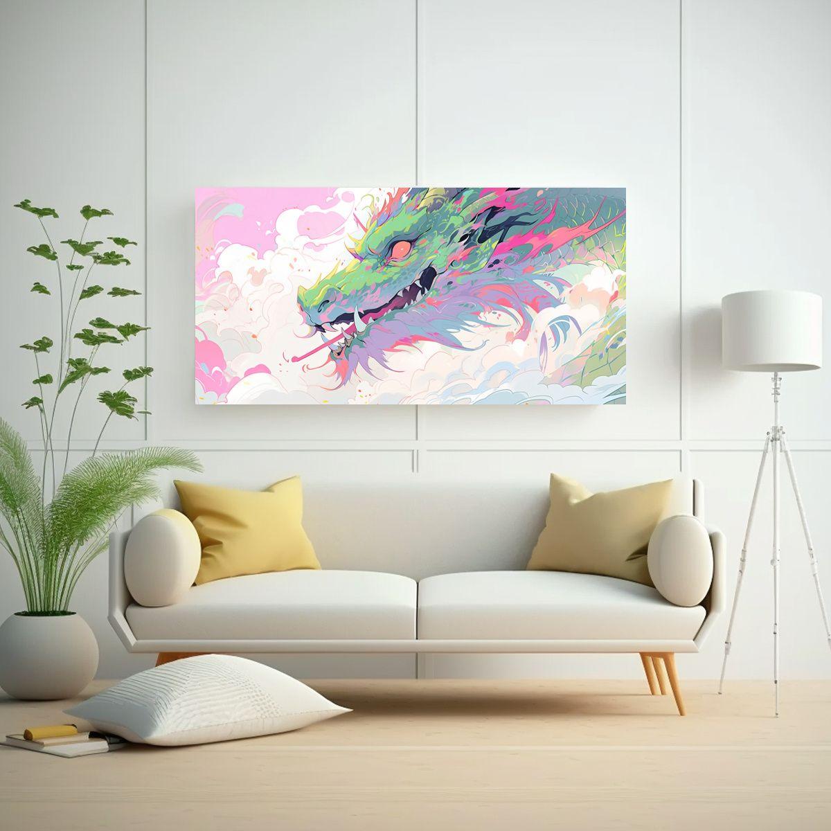 Cuadro Concepto Mágico: Dragón En Tonos Pastel, 160x80cm-2