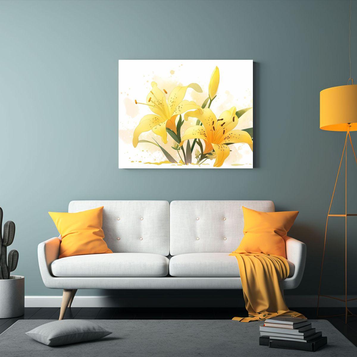 Pinturas En Bastidor: Lirios Amarillos Con Impacto Visual Ne 120x80cm-2