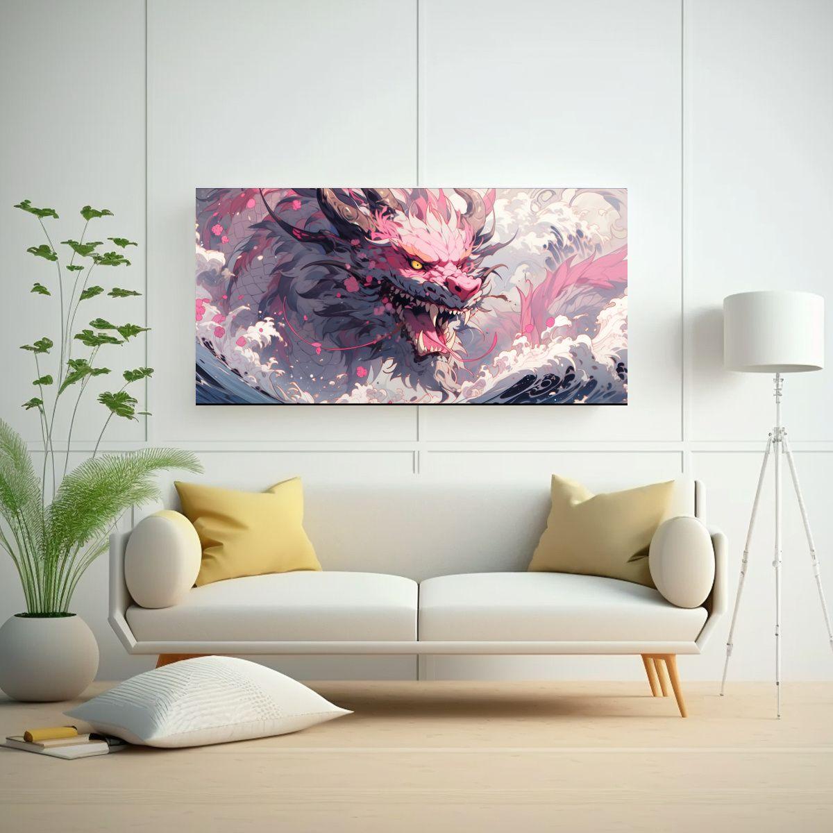Fotografía Luminosa: Dragón Blanco Y Rosa En Atm 40x20cm-2
