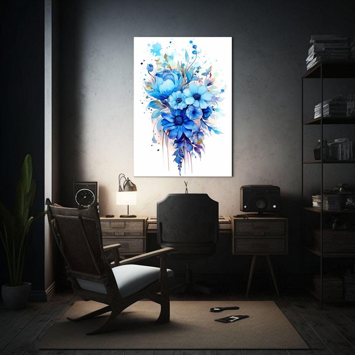 Pinturas Decorativas De Lienzo Con Flores Azules 20x30cm-2