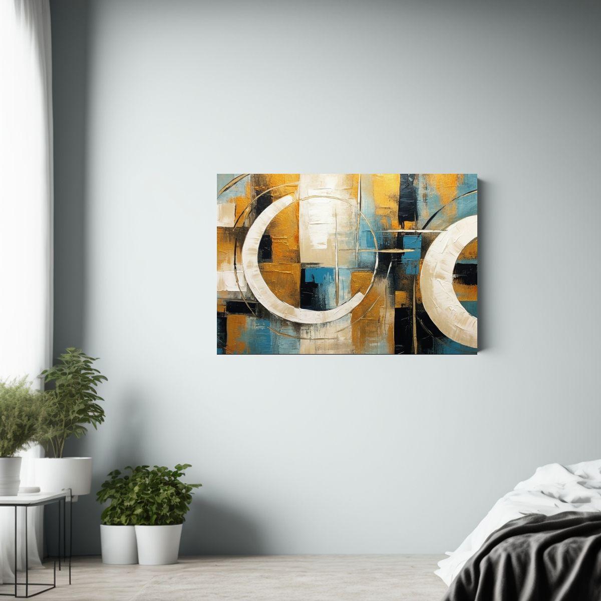 Pinturas Decorativas Modernas En Azul, Blanco Y Oro Para Hog 60x40cm-2