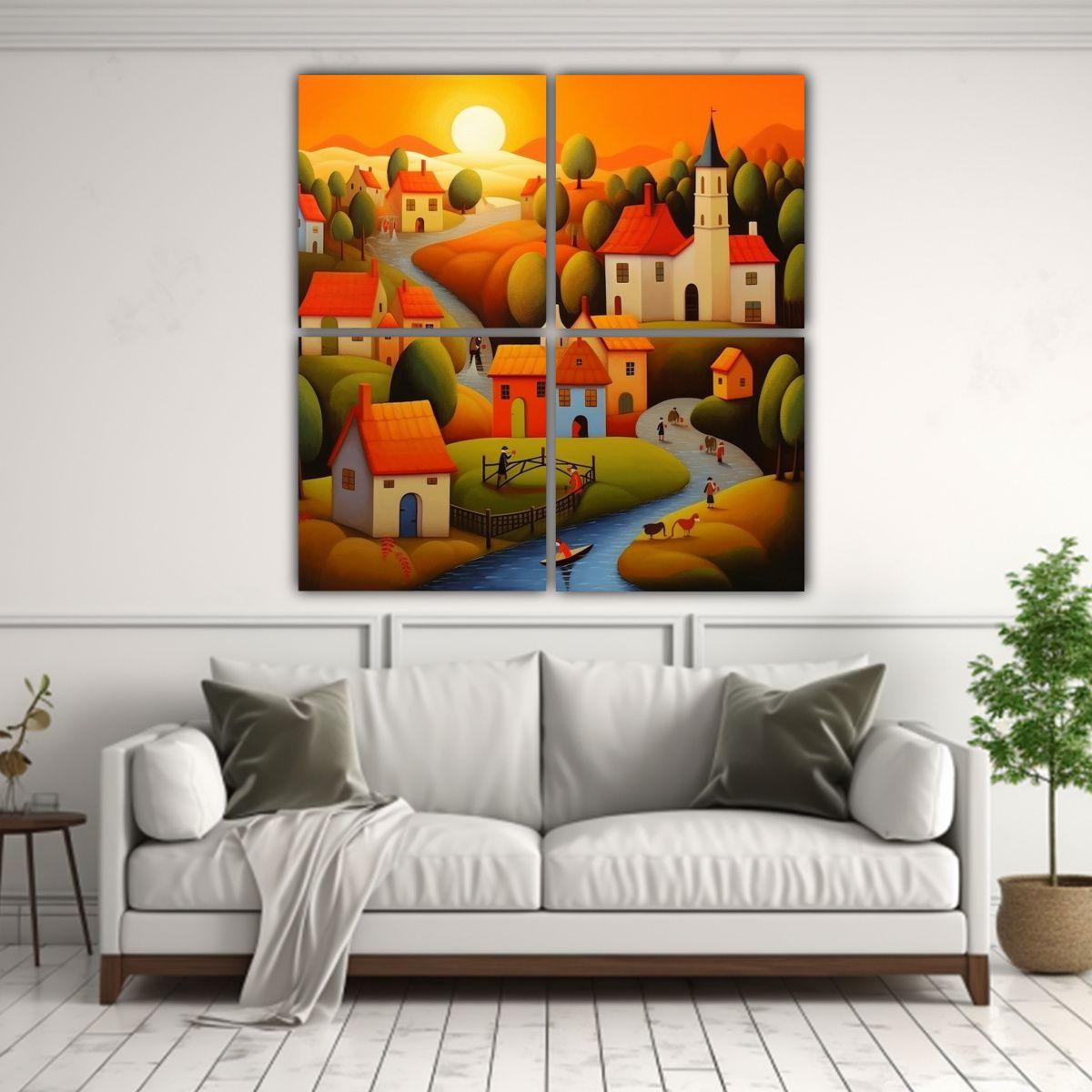 Pinturas Decorativas Abstractas De Un Pueblo 100x100 Cm-2