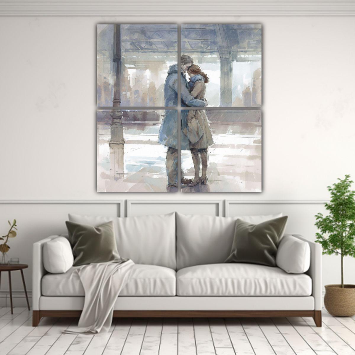 Cuadro Expresión Lineal Romántico Con Pareja 60x60 Cm-2