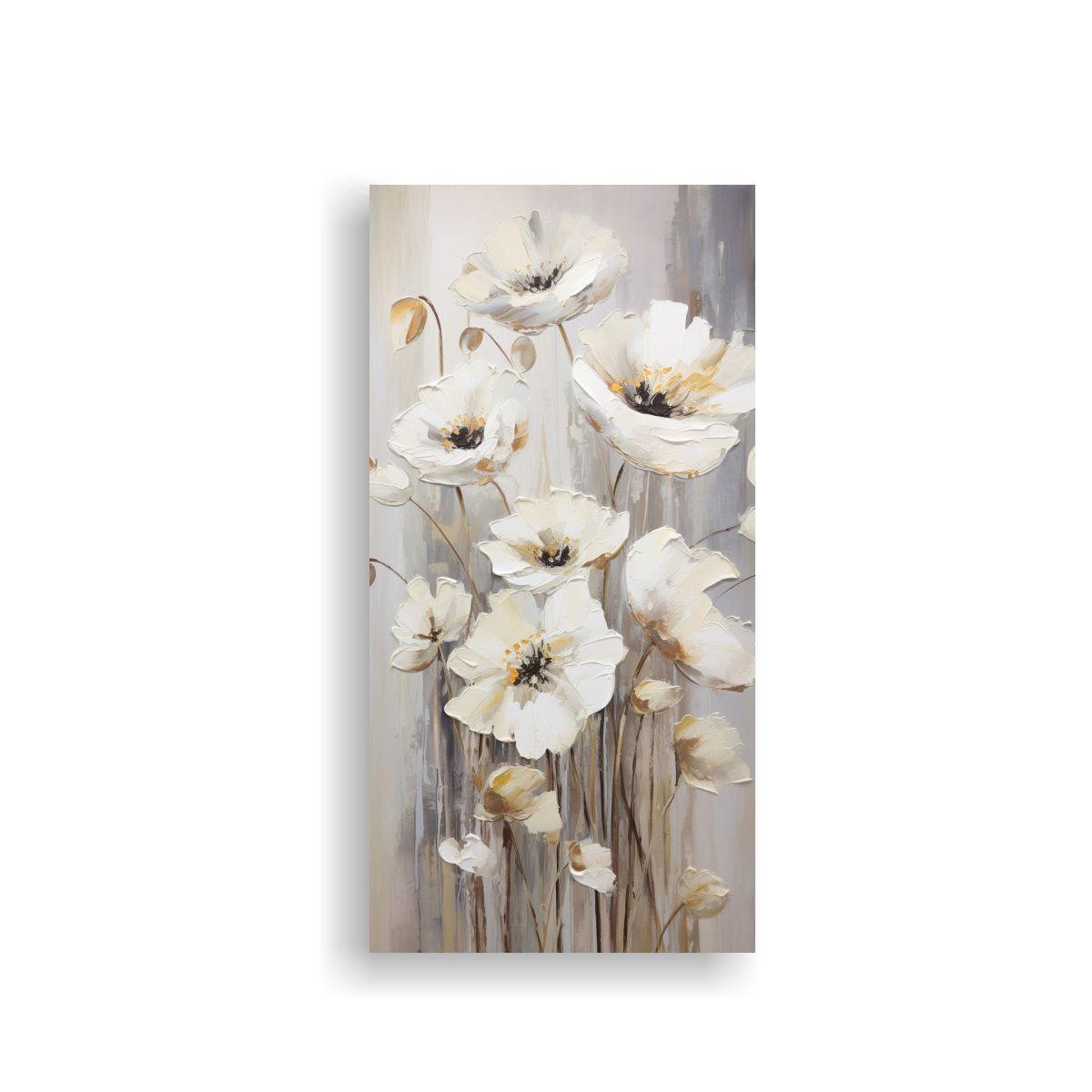 Cuadro Pintura Blanca De Amapolas En Lienzo 30x60cm-0