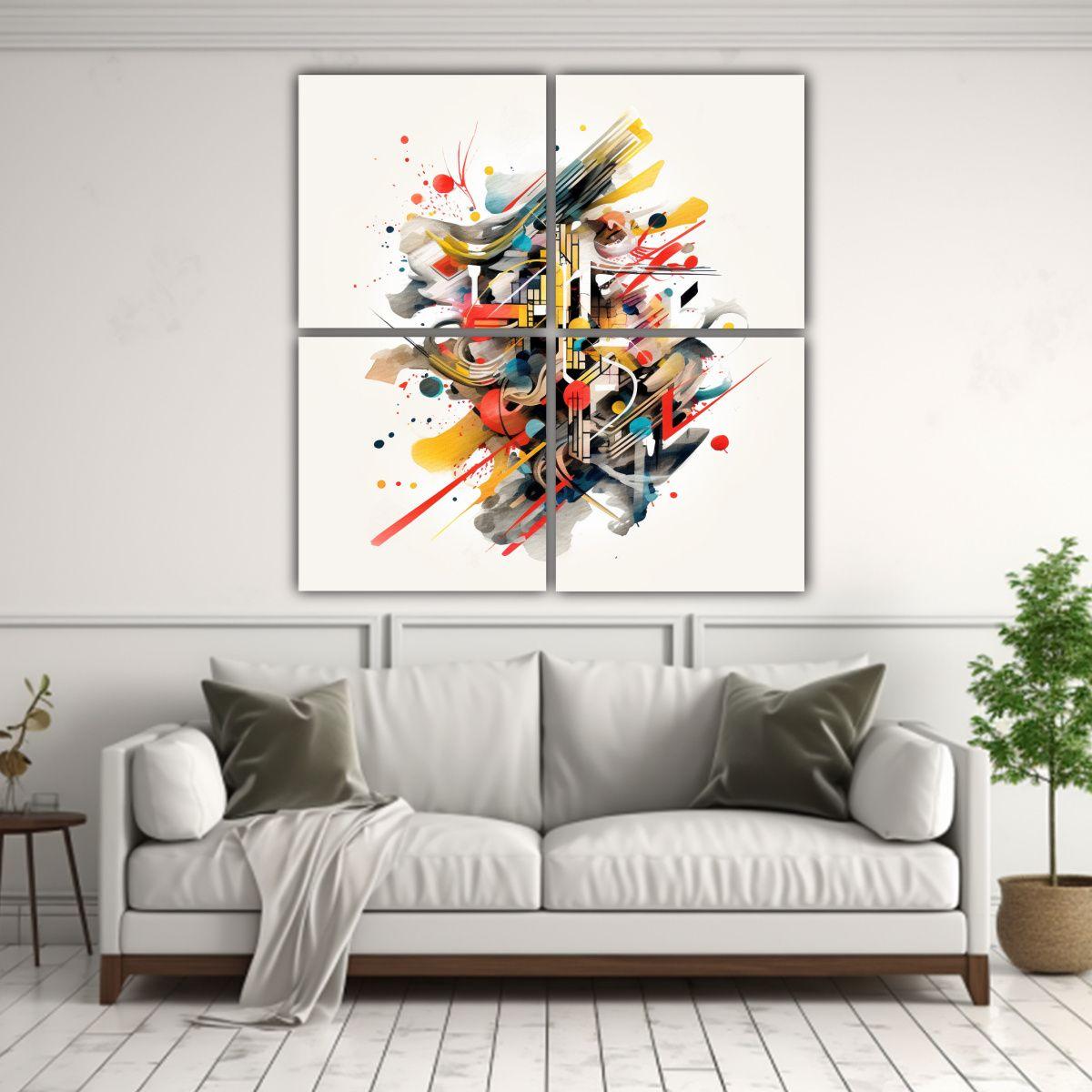 4 Lienzos De Tela Composición Dinámica Weber 160x160 Cm-2