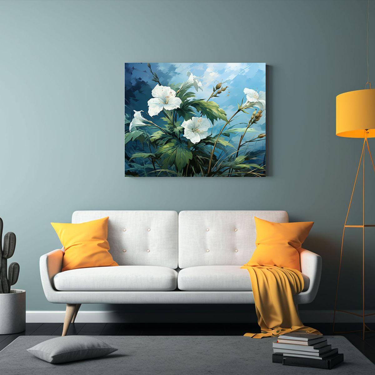 Pinturas Decorativas En Colores Blancos Y Hierbas Mint En At 120x80cm-2