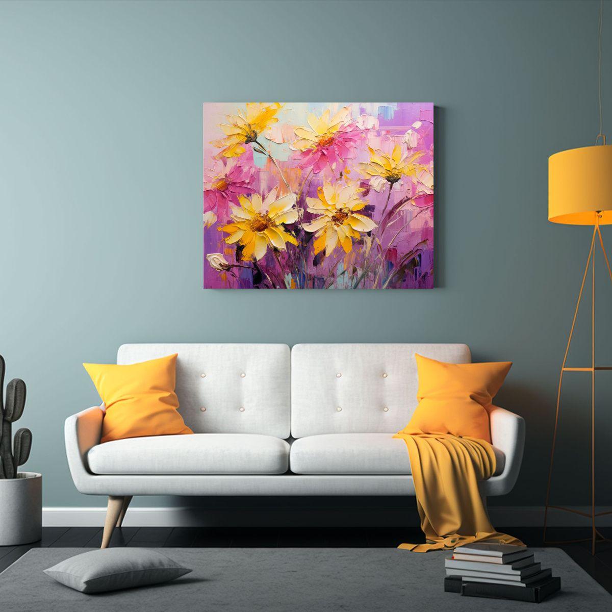 Pintura De Lienzo Abstracto En Amarillo Y Magenta 30x20cm-2