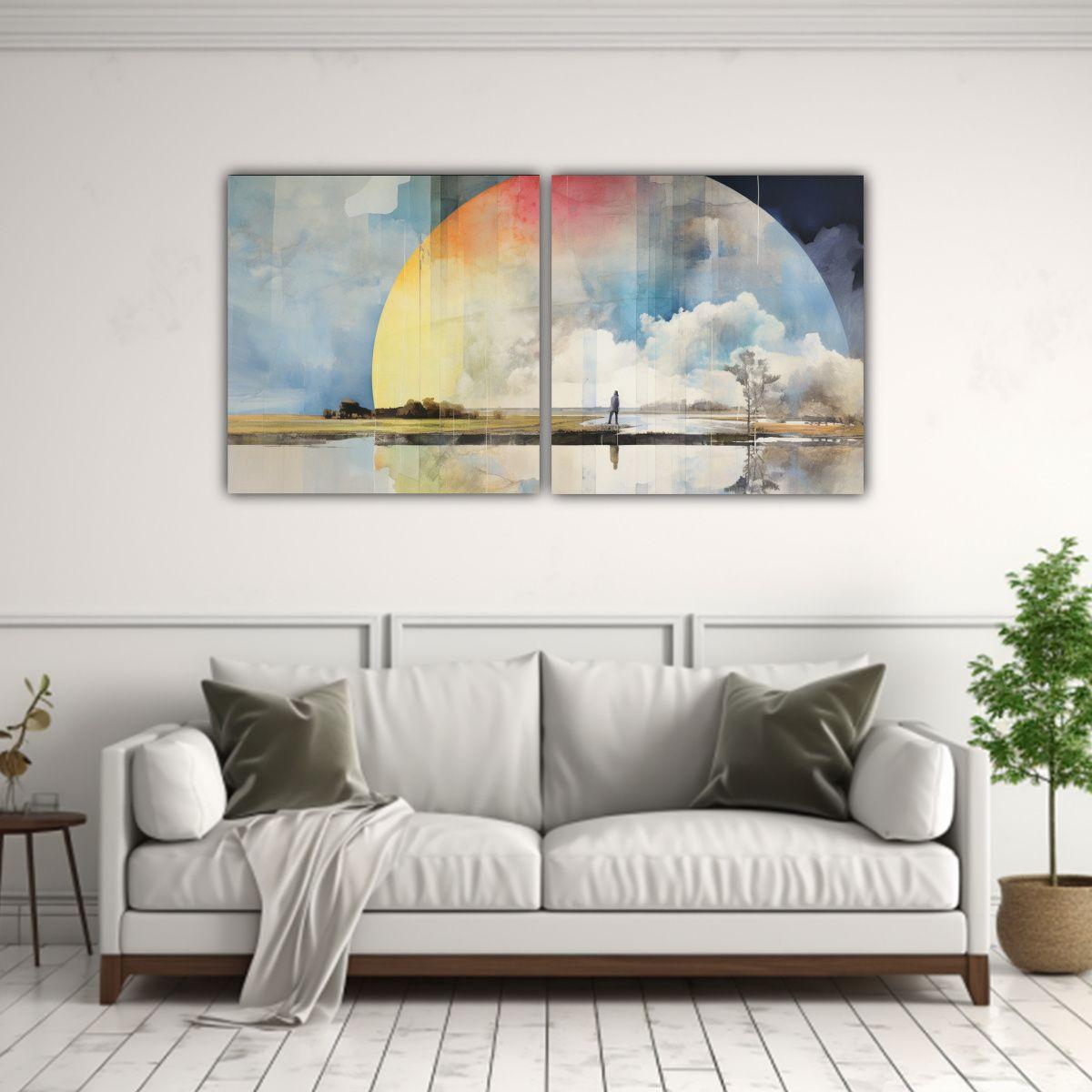 Pintura Moderna Dos Artes En Tonos Arcoíris, 120x60 Cm-2