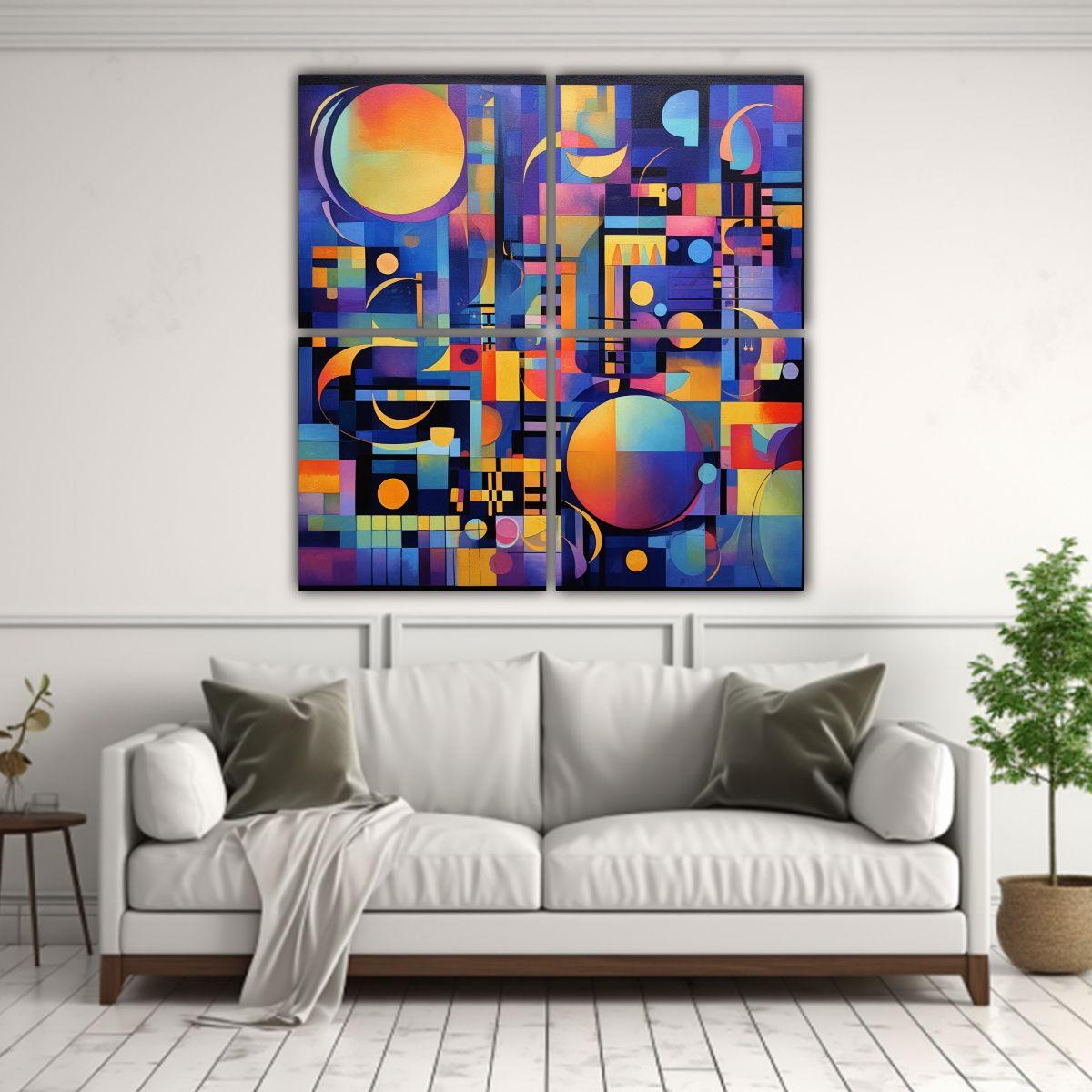 4 Telas En Bastidor Decoración Abstractas 100x100 Cm-2