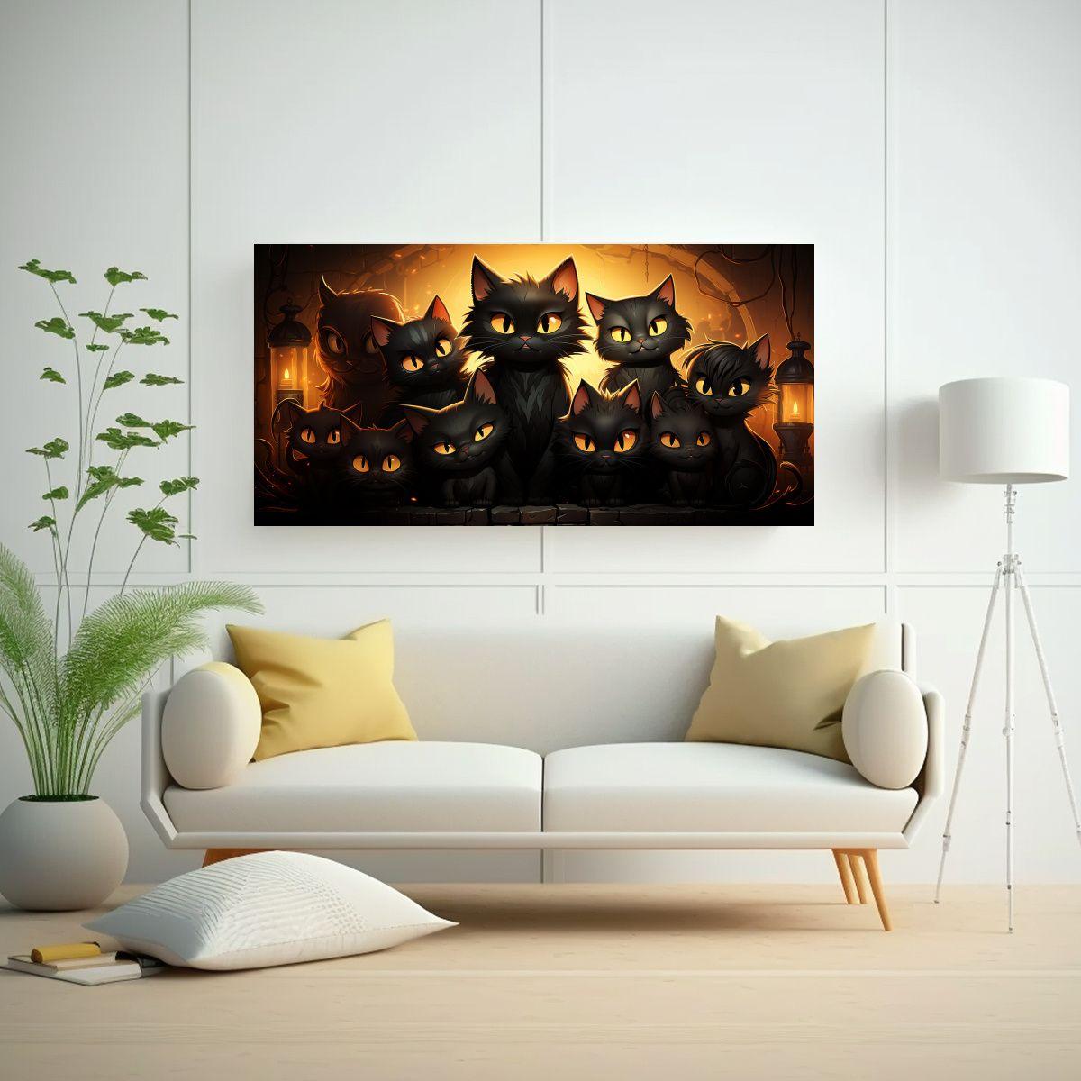 Cuadro Vintage Gatos Negros En Pila Mirando Al Sol 40x20cm-2