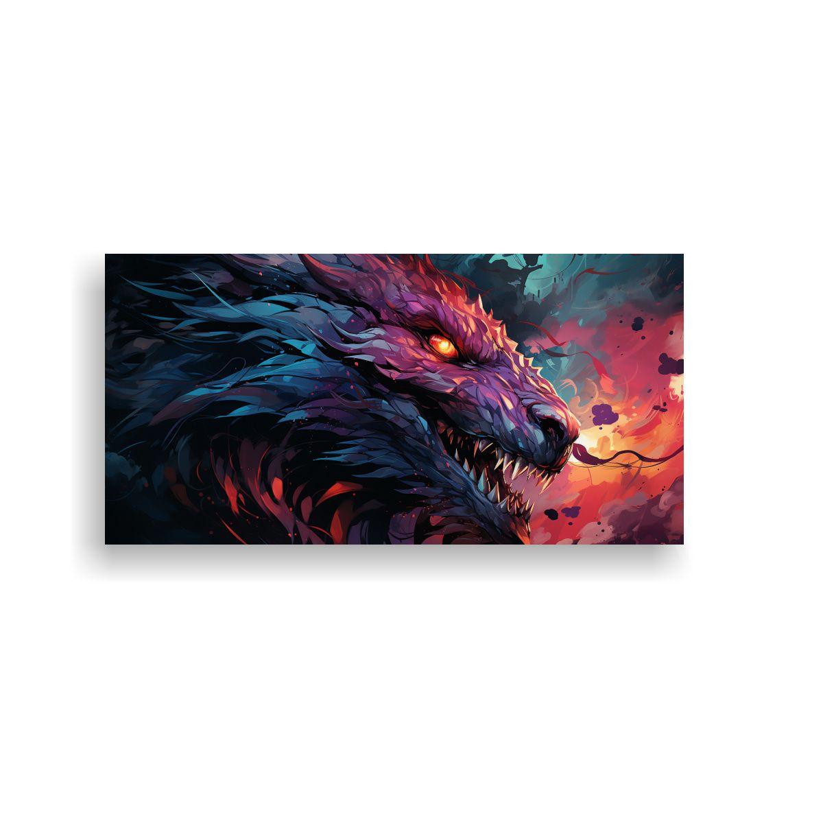 Cuadro Pared Escena Dragón En Púrpura Y Rojo, 80x40cm-0