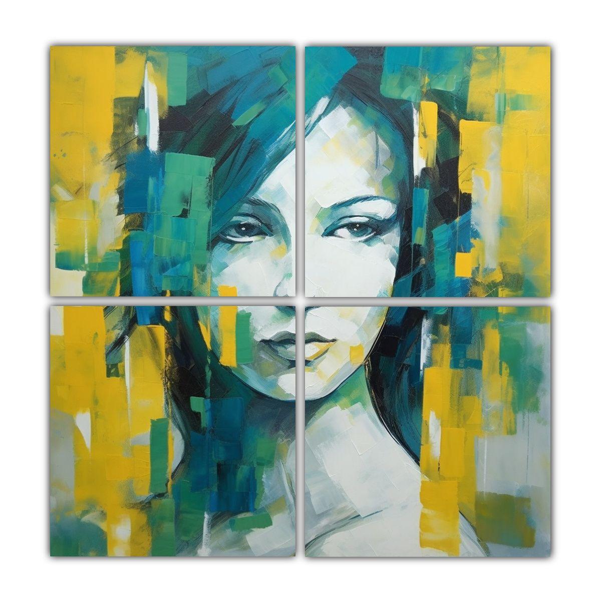 Pintura De Mujer En El Estilo Mondrian Abstracto 40x40 Cm-0