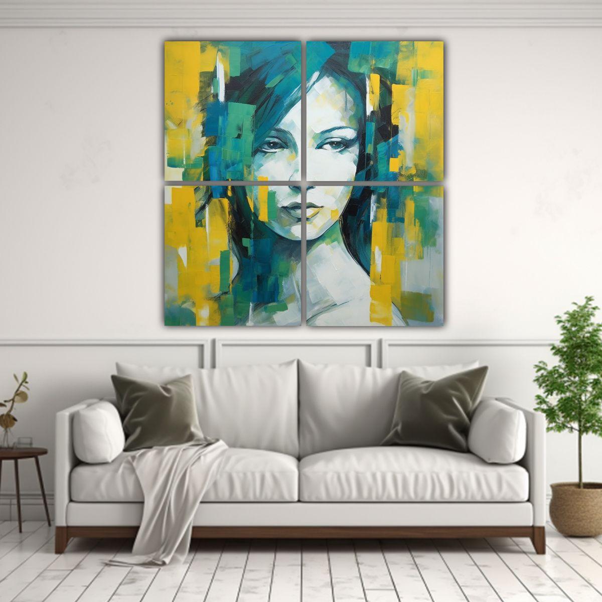 Pintura De Mujer En El Estilo Mondrian Abstracto 40x40 Cm-2