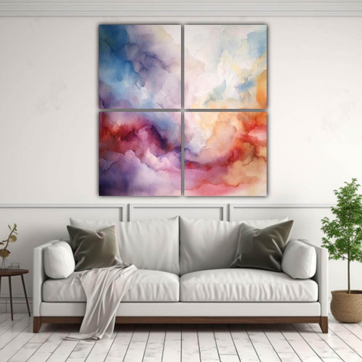 4 Cuadros Abstractos En Acuarela Pálida De 40x40 Cm-2