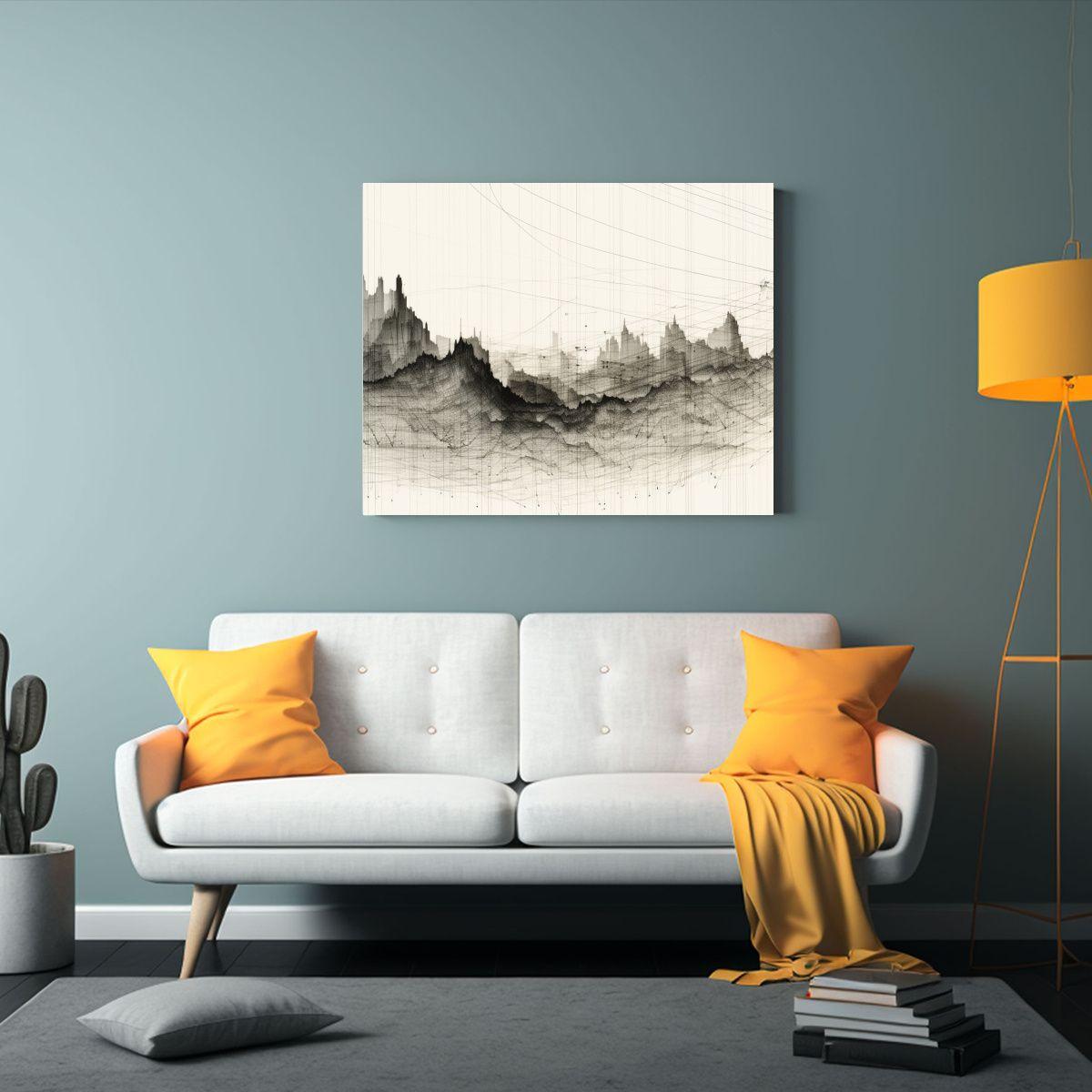 Mural Abstracto Blanco Y Negro Minimalista De 90x60cm-2