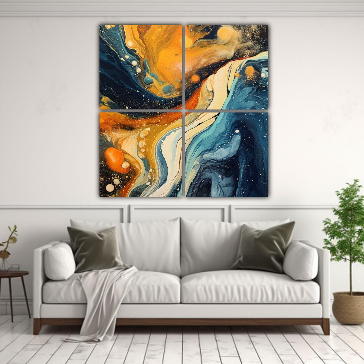 Pinturas Decorativas Abstracción Cuatro Cuadros 100x100 Cm-2