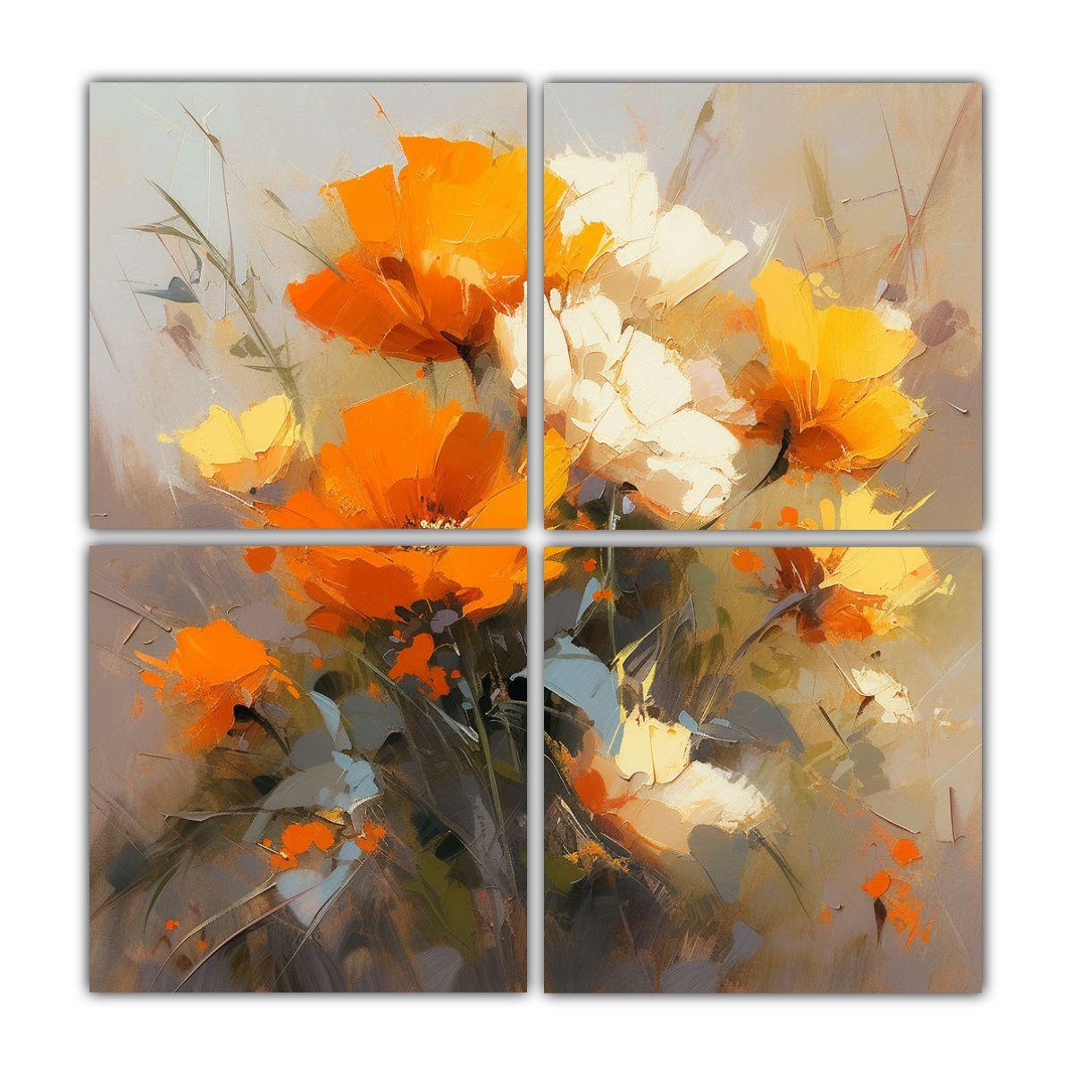 Cuatro Telas Equilibrio Visual Amarillo Naranja 200x200 Cm-0