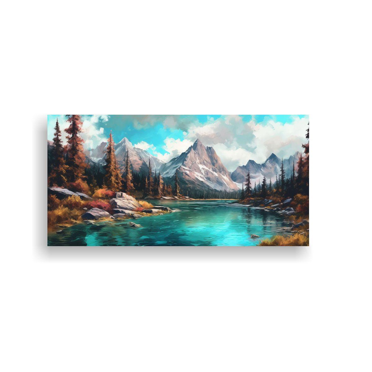 Cuadro Paisaje Montañas Rocosas Y Lago Azul 40x20cm-0
