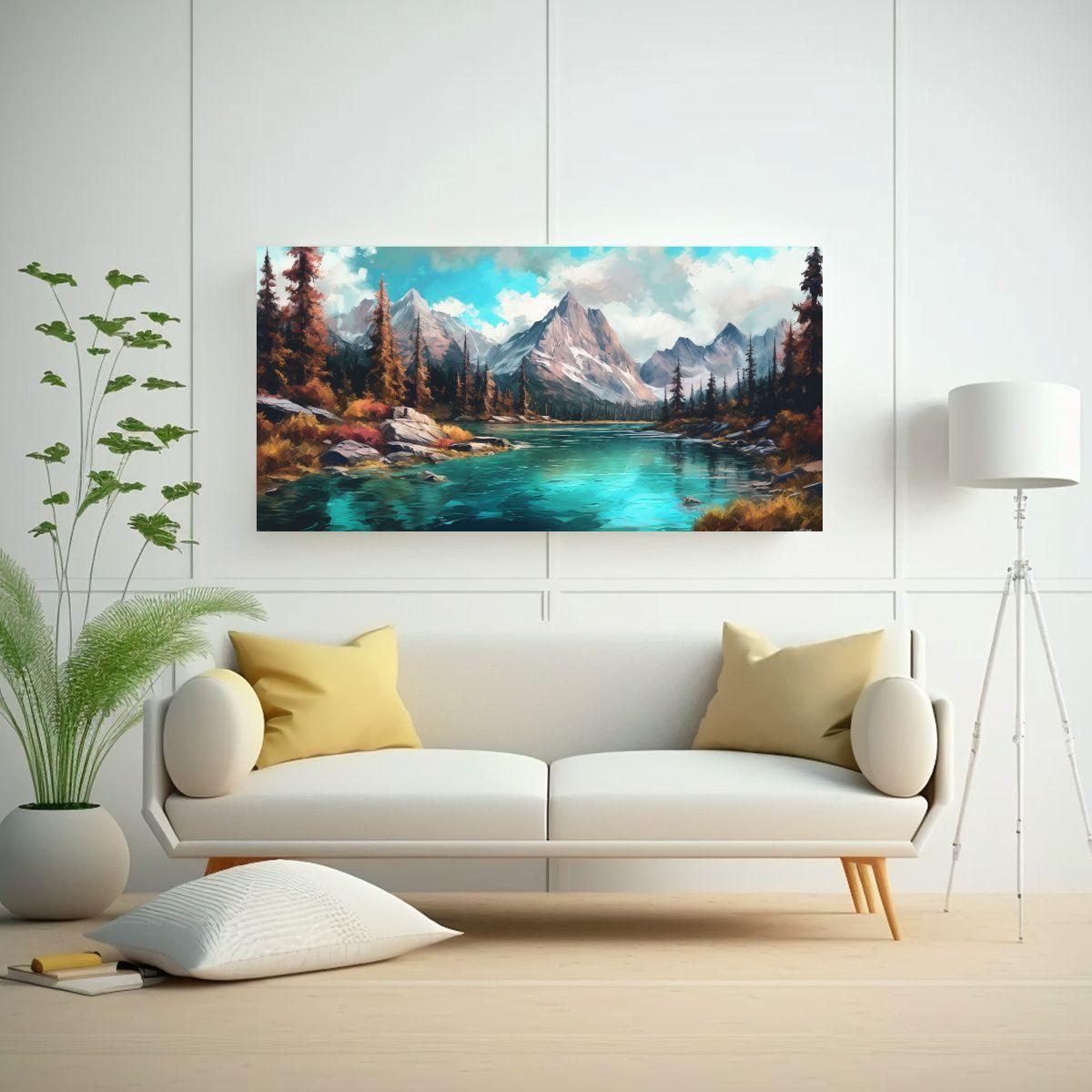 Cuadro Paisaje Montañas Rocosas Y Lago Azul 40x20cm-2
