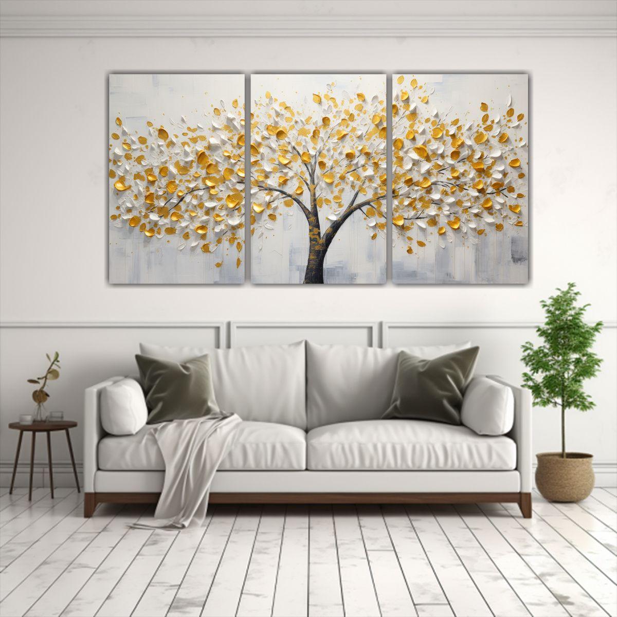 Pintura Decorativa De Árbol En Blanco Y Amarillo 120x60 Cm-2