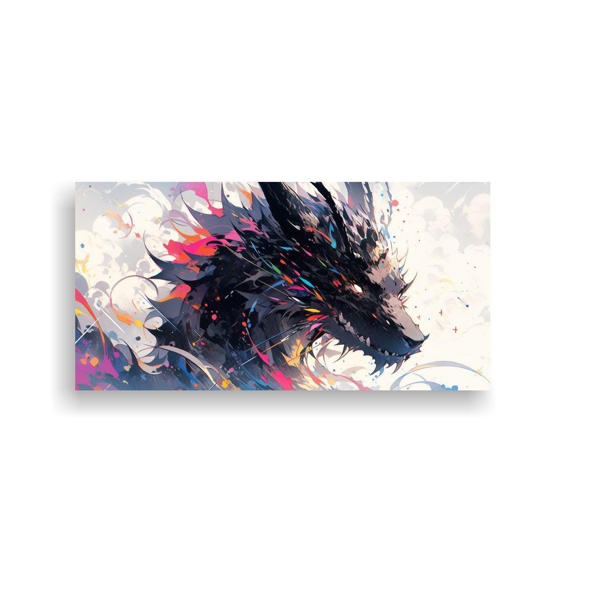 Cuadro Moderno Dragon En Colores Arcoíris Y Negro 80x40cm-0