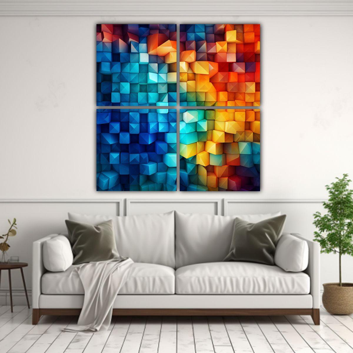 Cuatro Lienzos De Tela Composición Artística 40x40 Cm-2