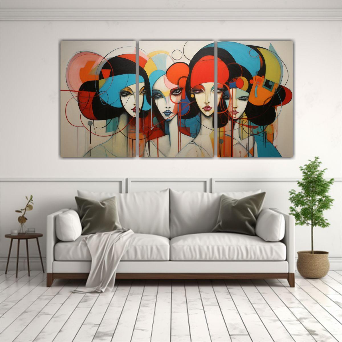 Cuadros Abstractos De Habitación Con Tono Set 3 90x45 Cm-2