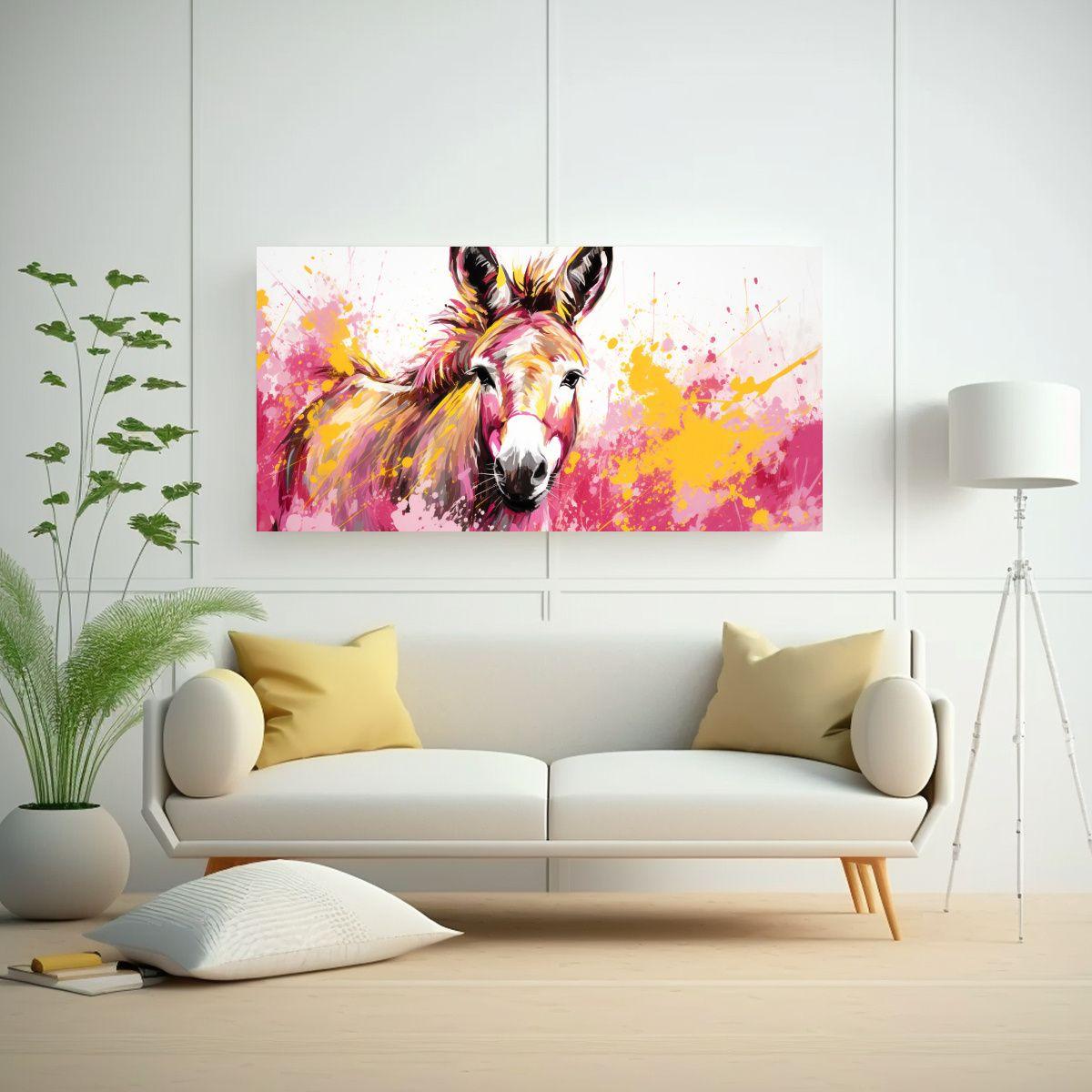 Cuadro Arte Pared Resistente Burro En Oro Y Rosa 160x80cm-2