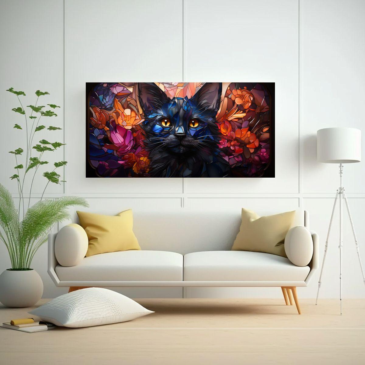 Vidriera Digital De Gato Lykoi En Pintura 60x30cm-2