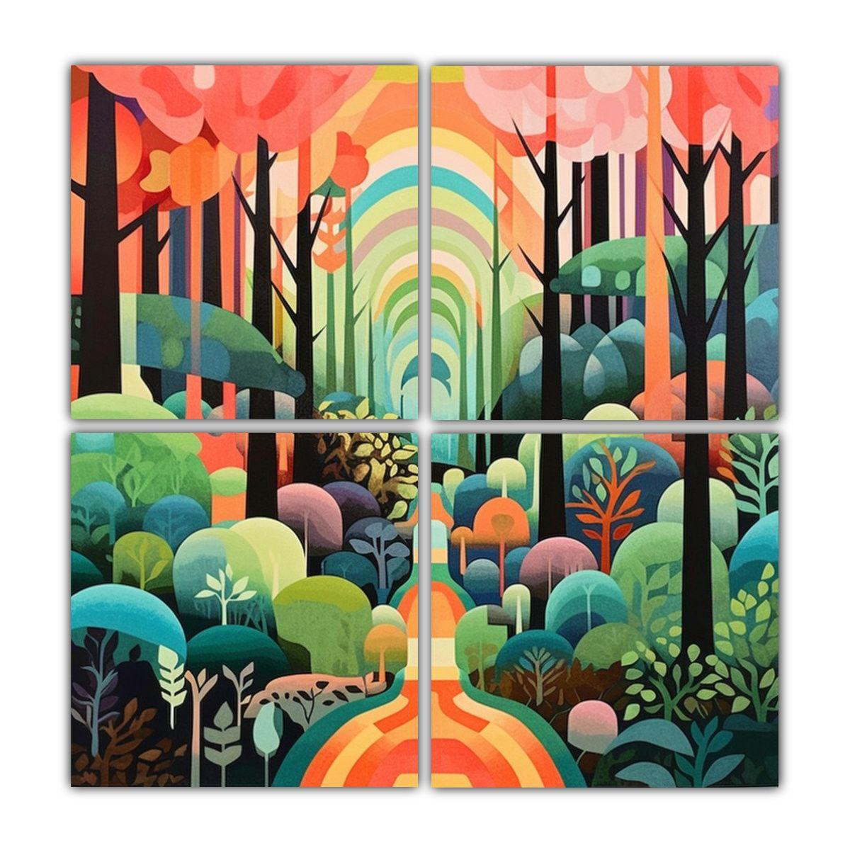 Cuadros Elegantes De Paisaje Forestal Y Cultura 140x140 Cm-0
