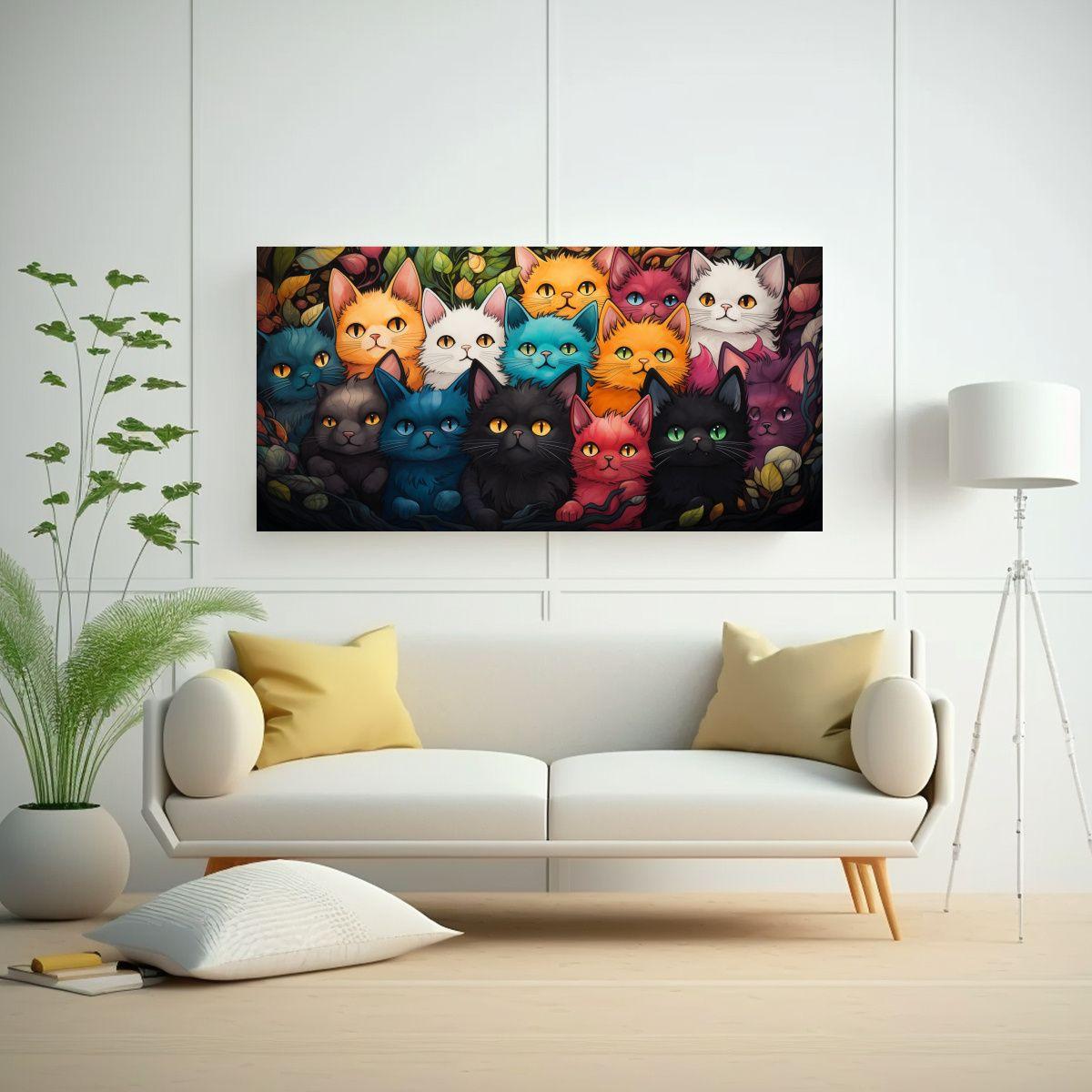 Cuadros Decorativos Tela Gatos Kawaii Colores 80x40 Cm-2