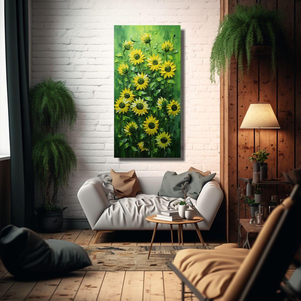 Intenso Arte Patron Verde Girasoles Pintura 30x60cm-2