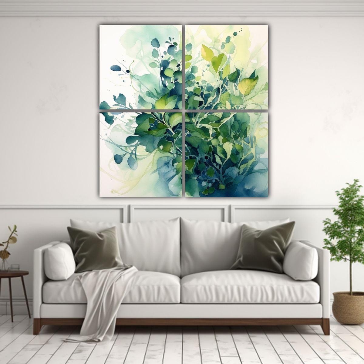Cuadro Abstracto De Follaje En Estilo Acuarela De 80x80 Cm-2