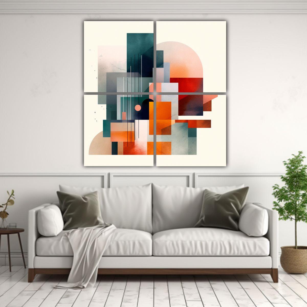 Cuadro Abstracto Luminoso De 4 Lienzos En Estilo 120x120 Cm-2
