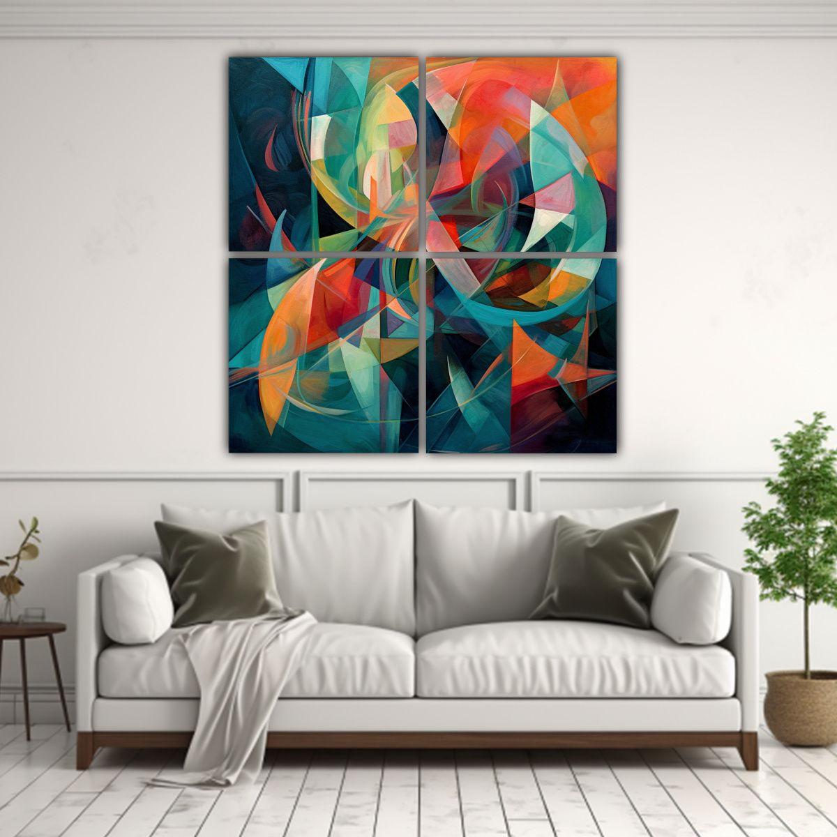 Cuadriptico Geométrico Abstracto Con Colores 120x120 Cm-2