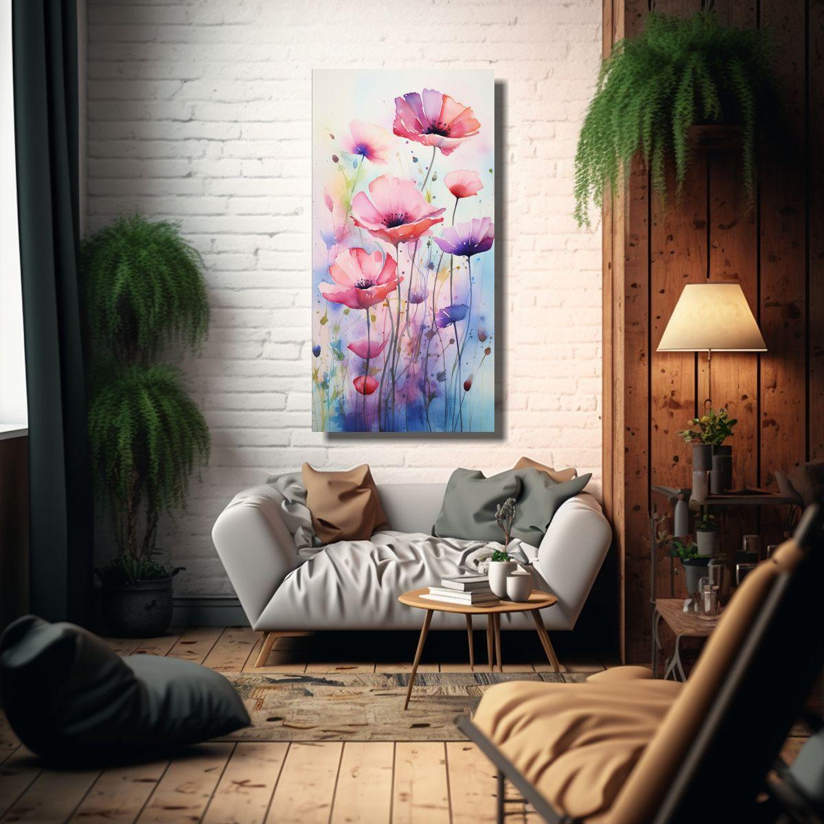 Pintura En Acuarela De Flores En Lienzo Al Estilo  80x160cm-2
