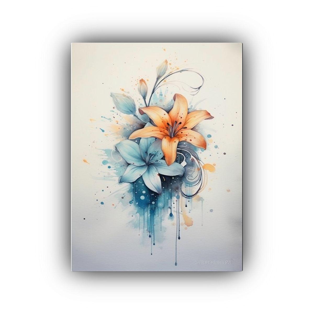 Pintura Floral Intensa En Estilo Acuarela Y Tinta 80x120cm-0