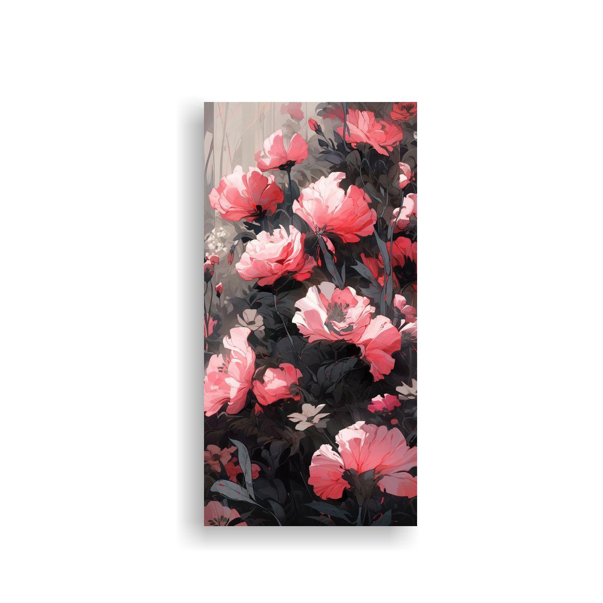 Cuadro De Flores Negras Y Rosadas En Lienzo Para D 60x120cm-0