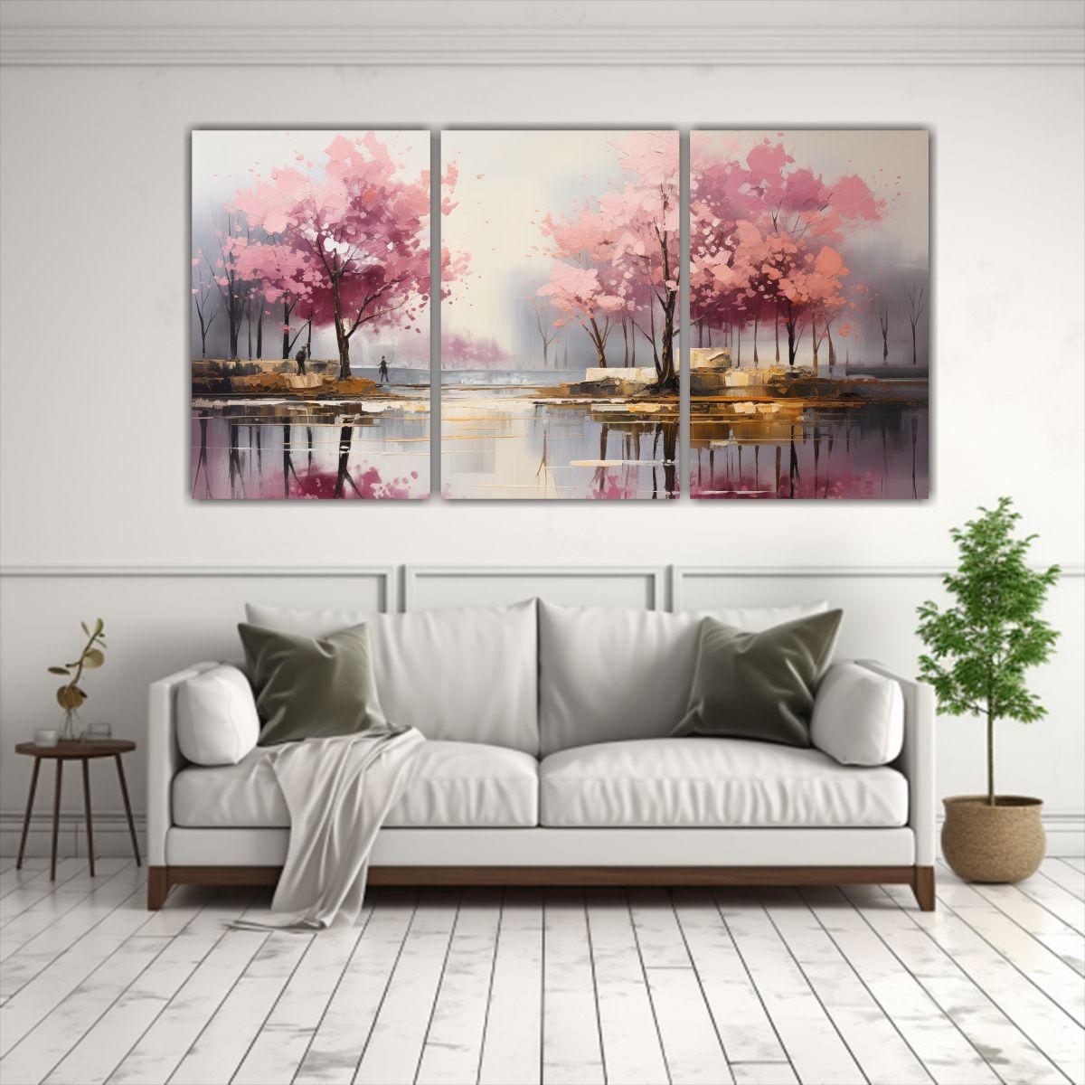 Pintura Abstracta De árboles En Plata Y Dorado 180x90 Cm-2