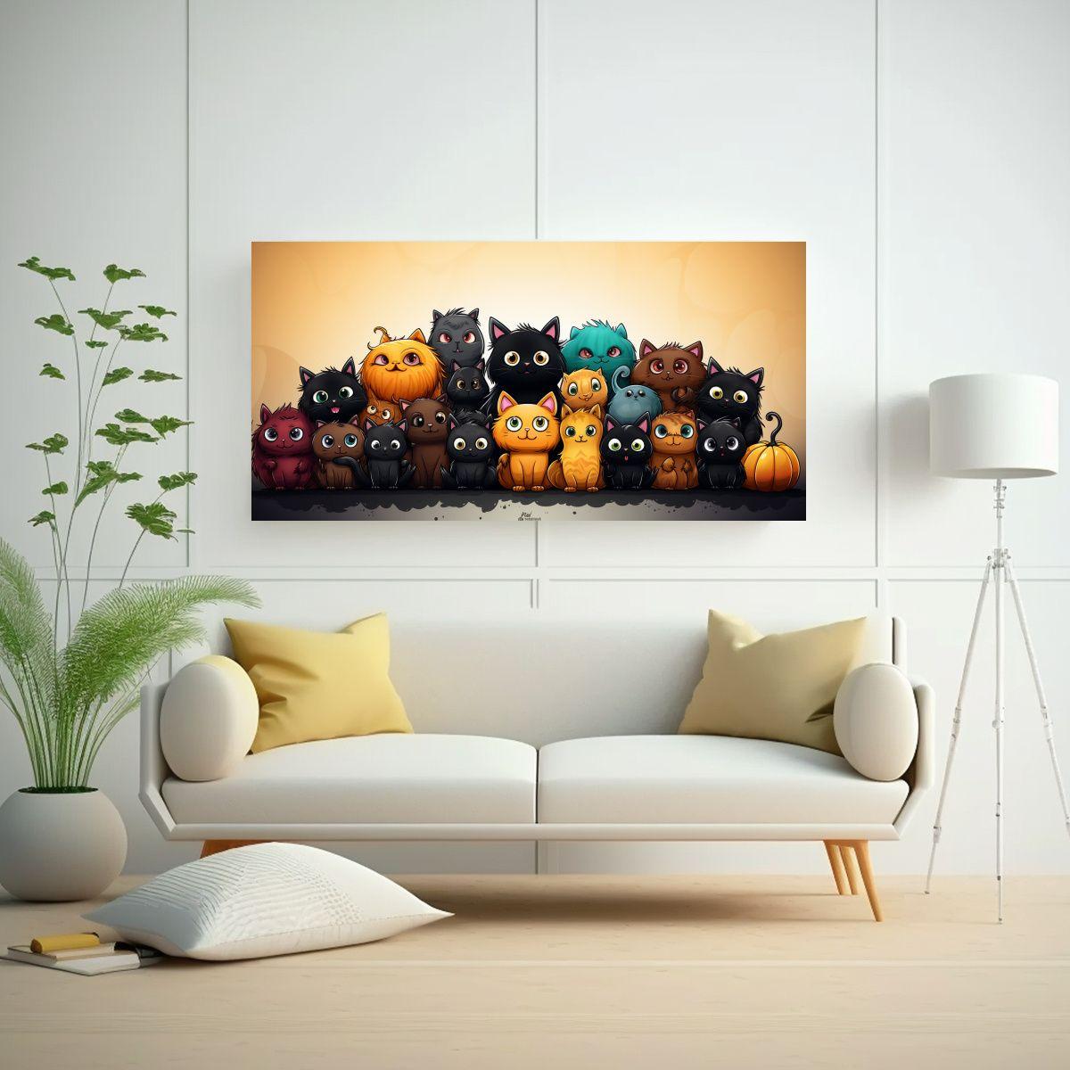 Cuadros Decorativos De Gatos En Una Cocina 60x30cm-2