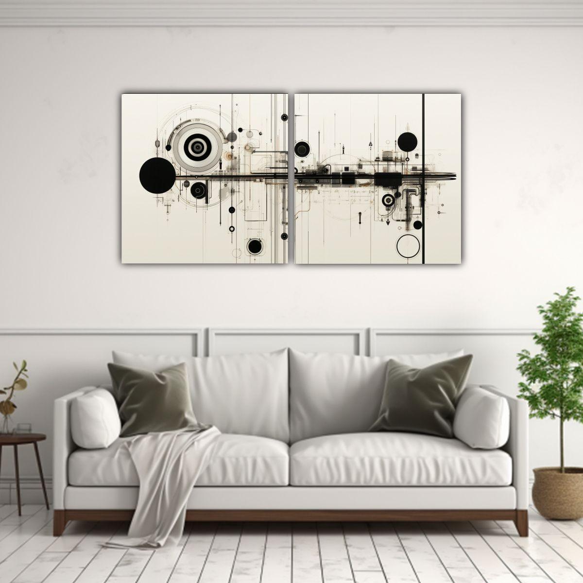 Conjunto 2 Lienzos Tonos Lineales Blanco Y Negro 160x80 Cm-2